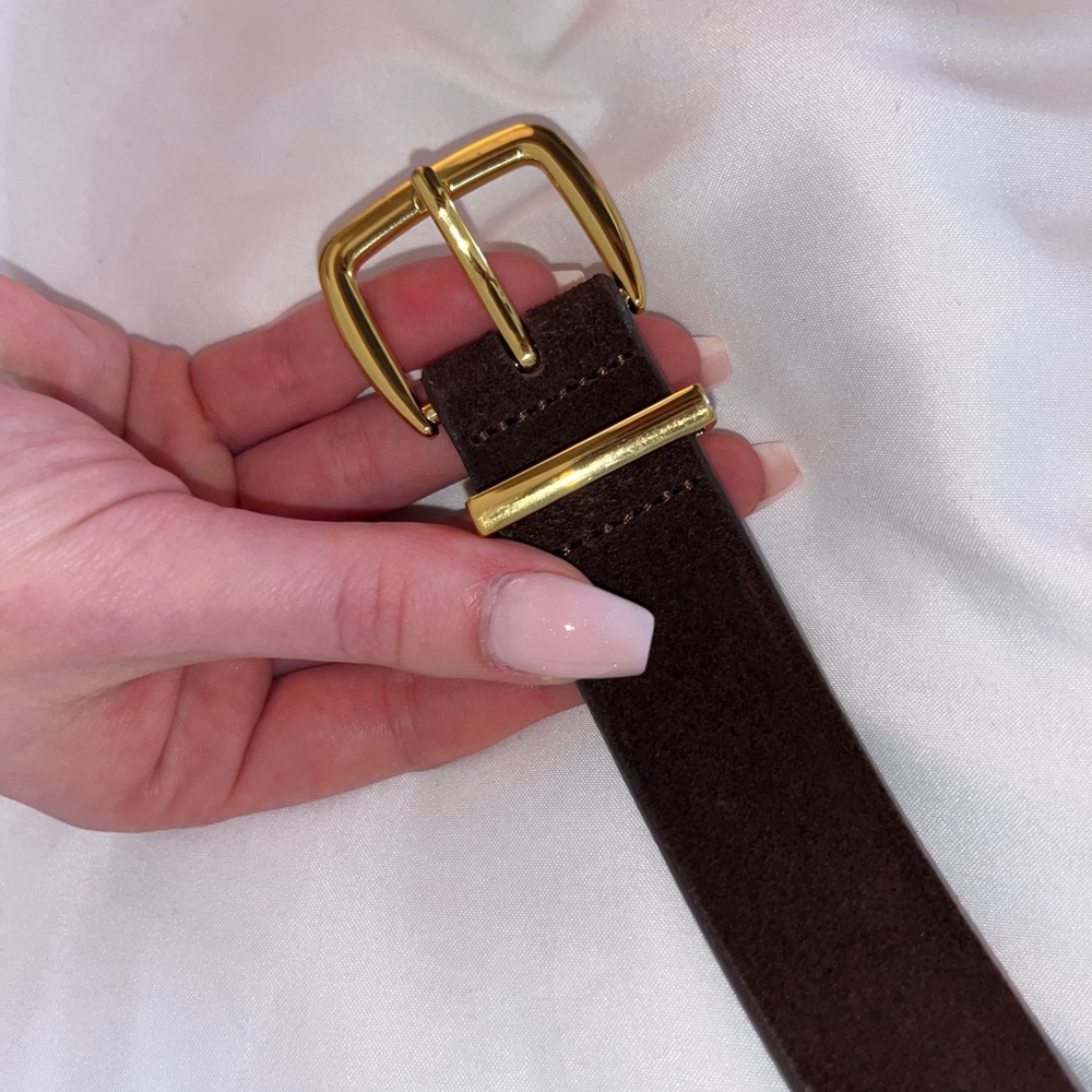 Madewell XS Suede Brown Leather Belt with Gold Buckle. Essential Accessory - Picture 13 of 14